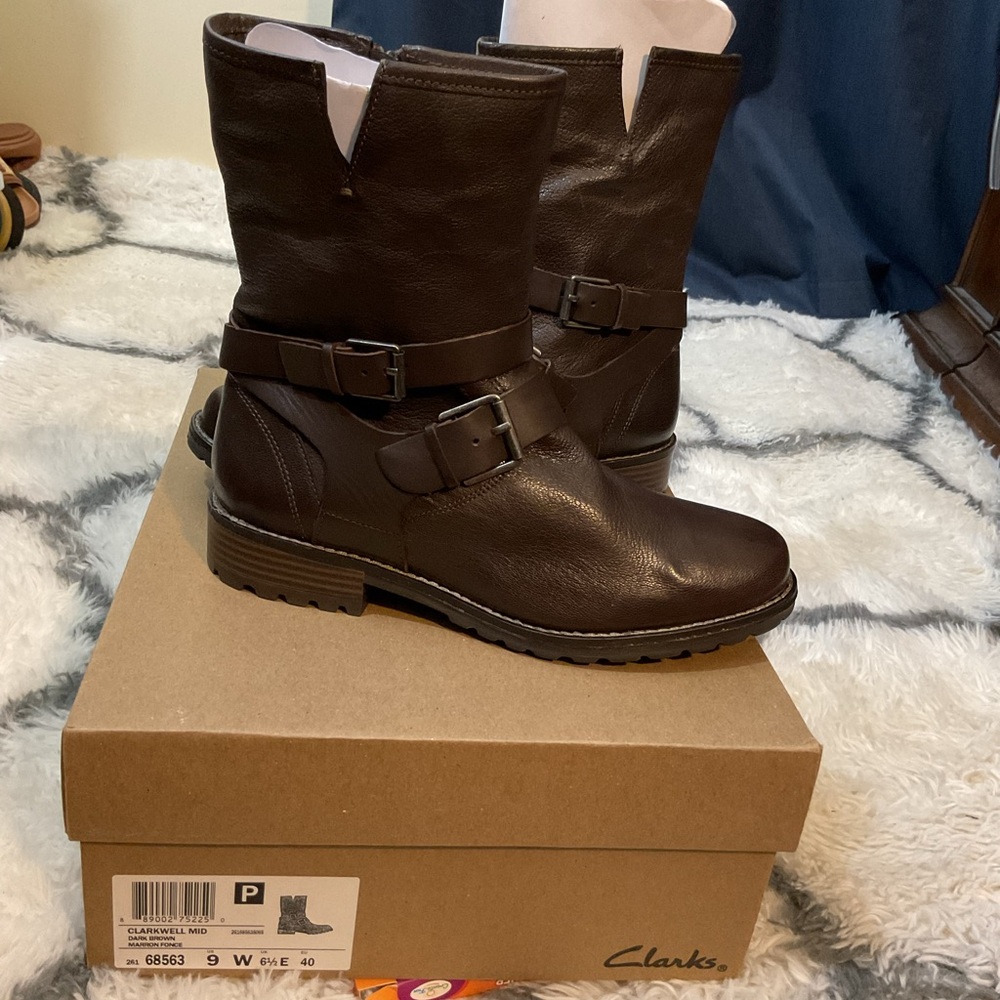 Clarks Dark Brown Leather Ankle Boots